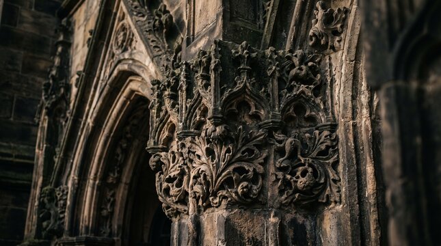 Gothic cathedral stone archway with intricate carvings.