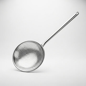 Stainless steel skimmer spoon or spider strainer isolated on white background
