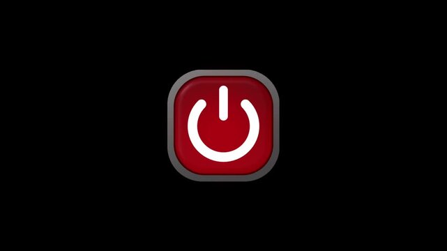 Red power button icon pulsing continuously on black and green screen backgrounds.