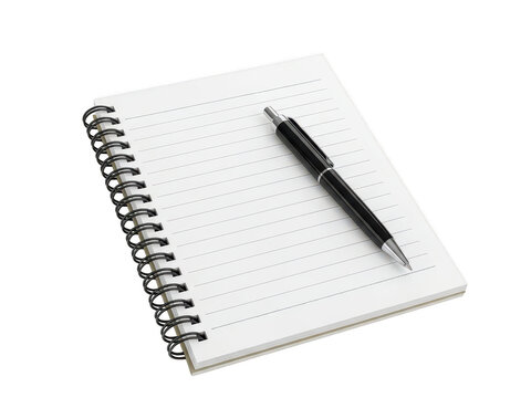Spiral bound notebook with dot grid paper and a black pen isolated on transparent background