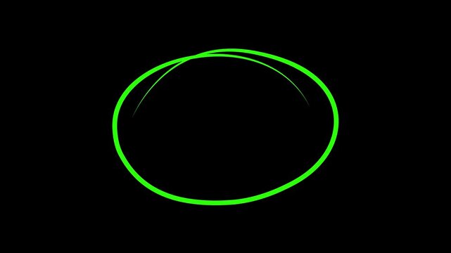 Hand-drawing oval frame circle animation black background, circle highlights with transparent background, Animated green circle drawn, marker pen style, Motion graphics, 4k quality animation video.