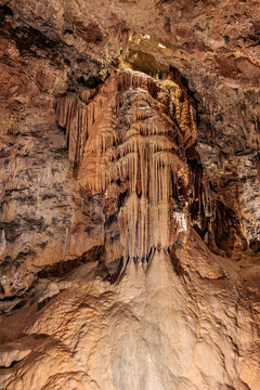 Stalactites and stalagmites inside the Valporquero Cave, Vegacervera, Le&oacute;n, Spain.