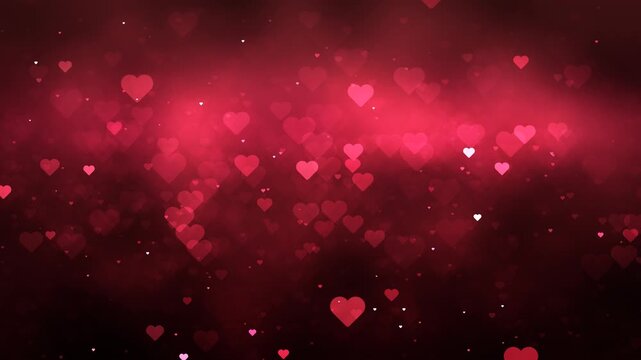 Glowing red hearts float across a dark crimson backdrop, loopable romantic and festive animation