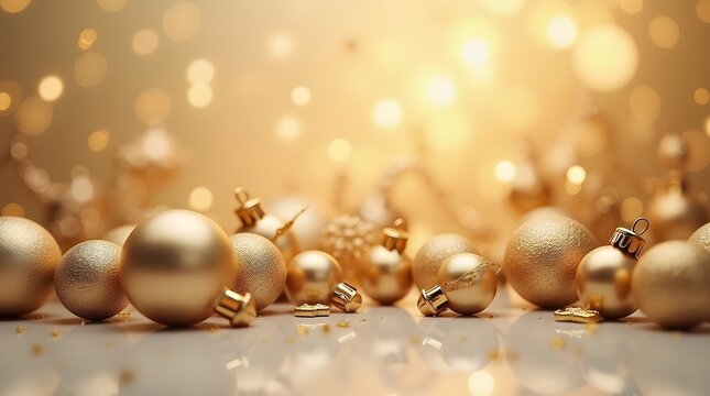 Theme Christmas, Elegant composition with golden baubles and champagne tone