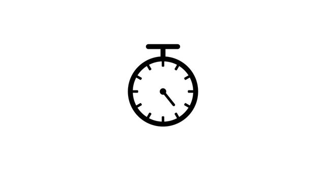 Black Clock Animated Icon on White Background for Time, Schedule and Deadline Concept, 4k quality clock animation video.