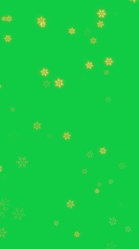golden snowflakes falling green screen animation, chroma key snow flakes new year and Christmas holiday isolated vertical social media motion design element