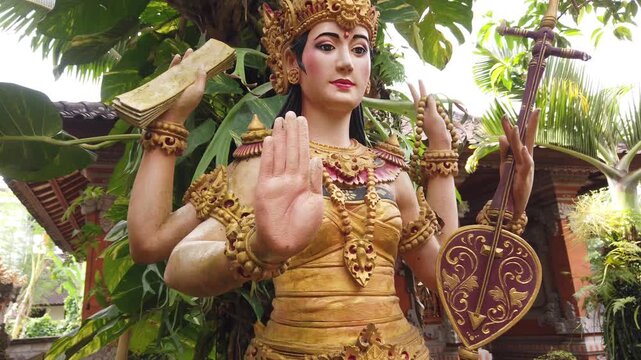 Ground Level Close Up View Dewi Saraswati Statue Rebab Bali Indonesia