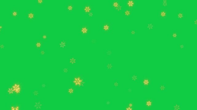 golden snowflakes falling green screen animation, chroma key snow flakes new year and Christmas holiday isolated social media motion design element
