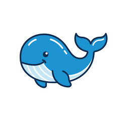 Fototapeta premium Cartoon blue whale with a smiling face and fins.