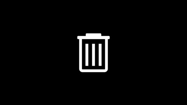 Animated dustbin icon with clean and delete action on a black background animation.