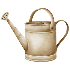 Vintage metal watering can watercolor illustration, hand painted with realistic details. Ideal for gardening projects, floral branding, packaging, invitations, stationery and botanical compositions © Anna Garifulina 