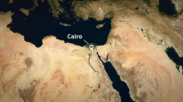 Animated globe zoom to Cairo, Egypt.