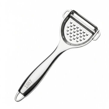 Stainless steel kitchen grater and peeler tool isolated on white background
