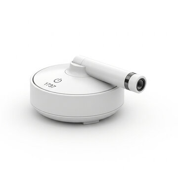 3d illustration of a modern white minimalist smart device with swivel camera or projector head isolated on white background