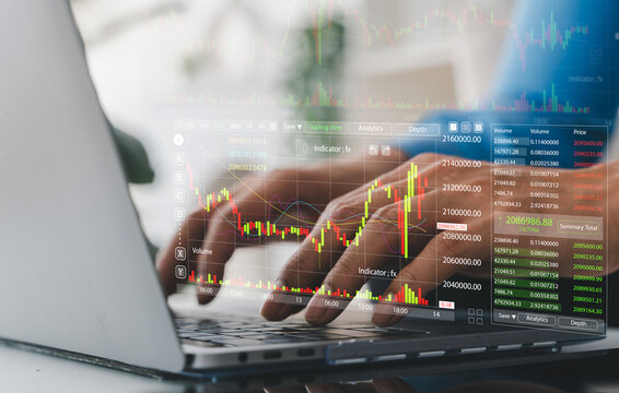 Business people with stock market chart financial trading, online investment, stock exchange analysis, market trends, real-time trading data, forex and crypto trading economic forecasting tool