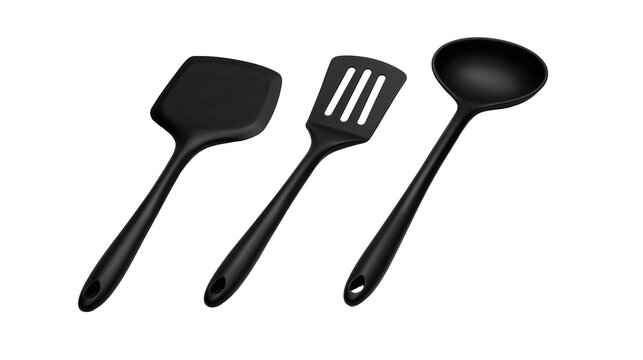 Black silicone kitchen utensils spatula slotted turner, ladle