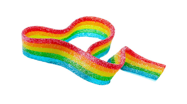 Rainbow sour candy belt with sugar coating