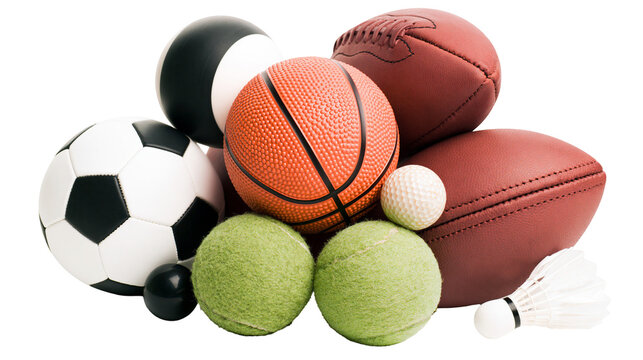 Collection of assorted sports balls and shuttlecock