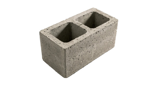 Square gray hollow concrete cinder block construction building material layout asset isolated on transparent background