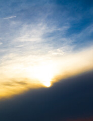 Fototapeta premium Sky sunset evening sunrise cloud weather dramatic landscape goldent and indigo color gradient pastel horizon, twilight yellow golden reflection morning nature environment energy ecosystem change