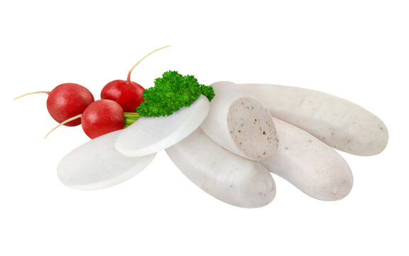 Wei&szlig;wurst mit Rettich und Radieschen  Hintergrund transparent PNG cut out