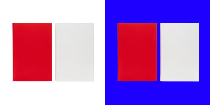 Two rectangles in red and light gray placed side by side displayed against a plain solid blue background for design work