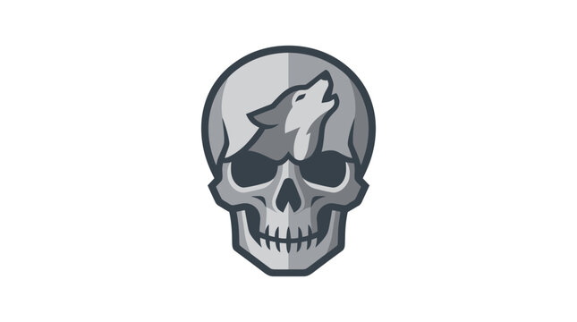 Frontal skull featuring a howling wolf silhouette design.