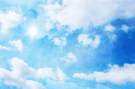 Watercolor sky background with soft clouds