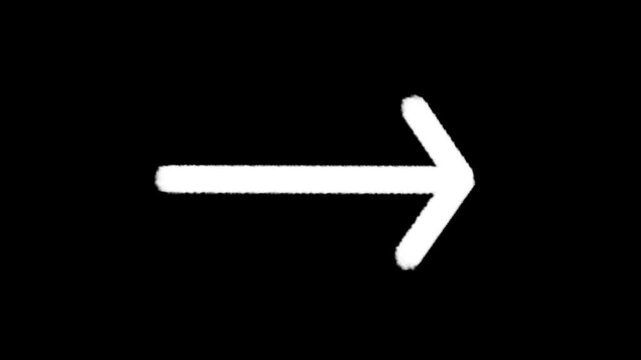 White painted arrow symbol moving across screen isolated on black background digital animation loop high definition video clip motion.