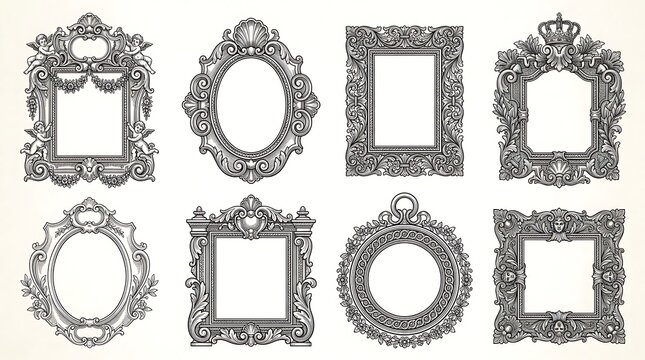 Set of 8 Vintage Ornate Baroque Picture Frames with Cherubs and Floral Engraving Style Elements