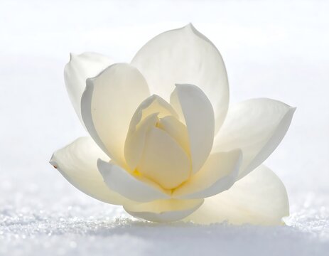 Close up of a single white lily flower in water.