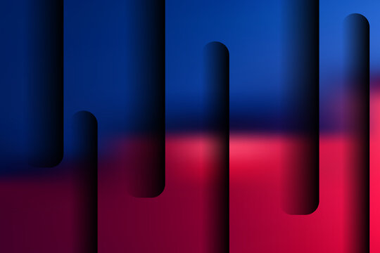 Abstract layered geometric background with blue and red gradients and vertical rounded shapes