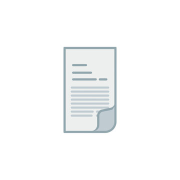 Simple flat vector icon of a paper document with a curled corner and text lines for business and office work design elements isolated on transparent background, Vector