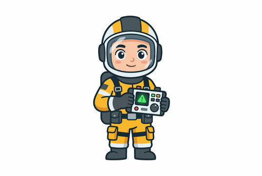 Cute Rapid Response Emergency Rescue Worker Mascot with Scanner