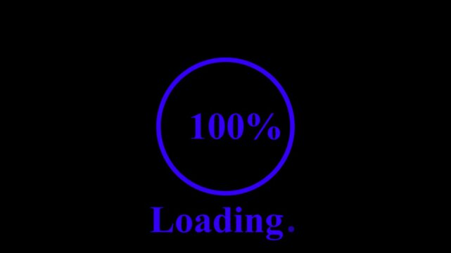 Blue Circular Loading Bar Animation with Percentage Counter on Black Background