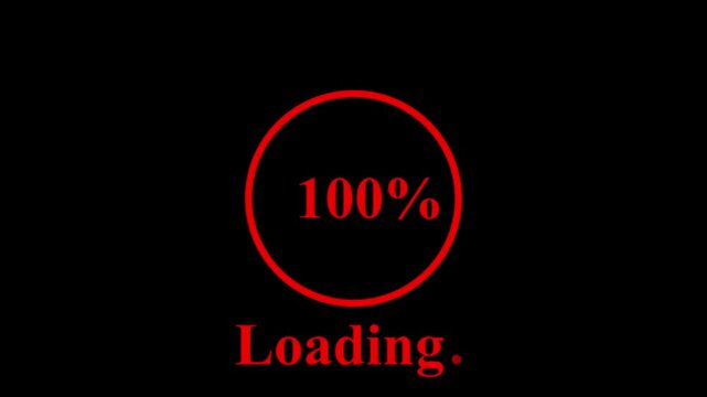 Red Circular Loading Bar Animation with Percentage Counter on Black Background