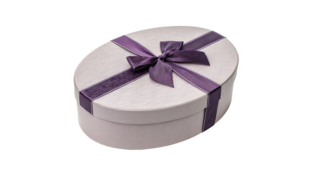 Elegant round pink gift box wrapped with dark velvet ribbon isolated on transparent background