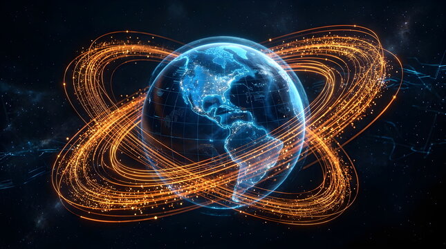 Global Digital Network with Glowing Earth and Worldwide Data Connections