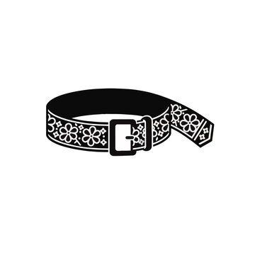 Fabric belt with floral embroidery and buckle vector illustration