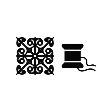 Embroidery pattern and thread spool vector icon
