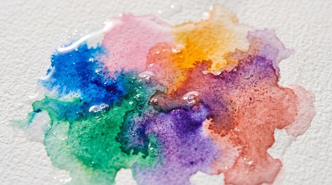 Wet Watercolor Pigment Reflections in Blue Pink Green and Amber, Abstract Background