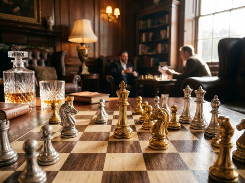 Men playing chess in a luxurious room
