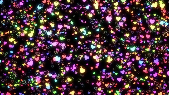 2D Heart colorful shapes flying Particles space abstract background