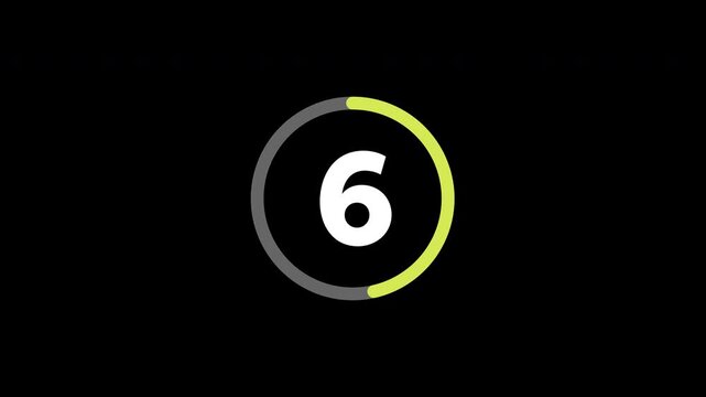 Ten Second Countdown Timer with Circular Progress Ring and Transparent Background Animation