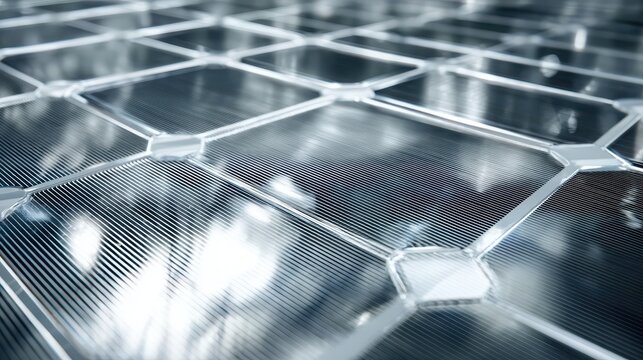 Solar panel surface features intricate geometric conductive grids designed to maximize renewable energy capture and efficiency.