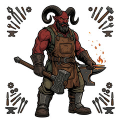 Obraz premium Depicting Demon Blacksmith Holding Hammer Crisp Premium Digital Asset