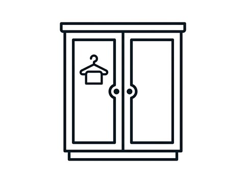 Minimalist wardrobe with coat hanger inside open double doors