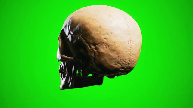 Human skull model. Anatomical bone structure on a green screen background