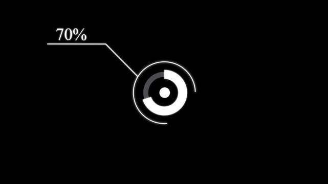 Circle infographic animation from 0 to 70 percent, round donut chart infographic element with alpha channel, 4K video.