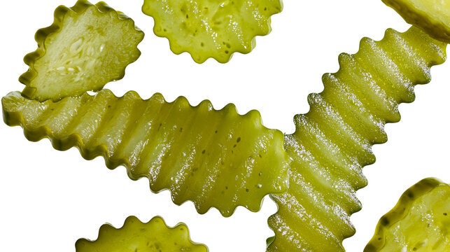 Crinkle cut pickle slices with seeds visible